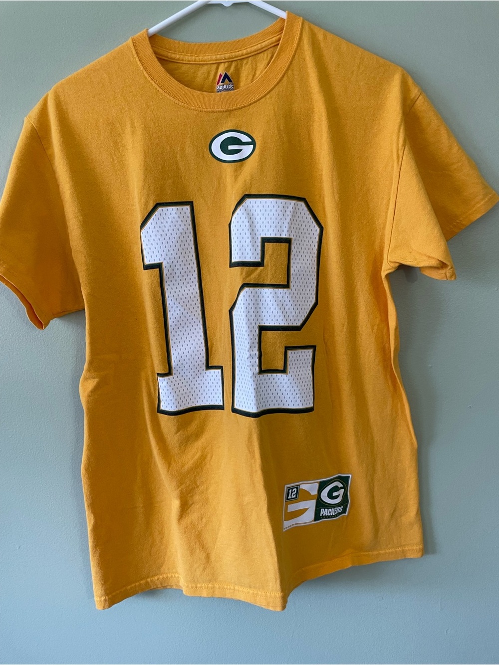 Majestic Yellow Green Bay Packers #12 Short Sleeve Tee